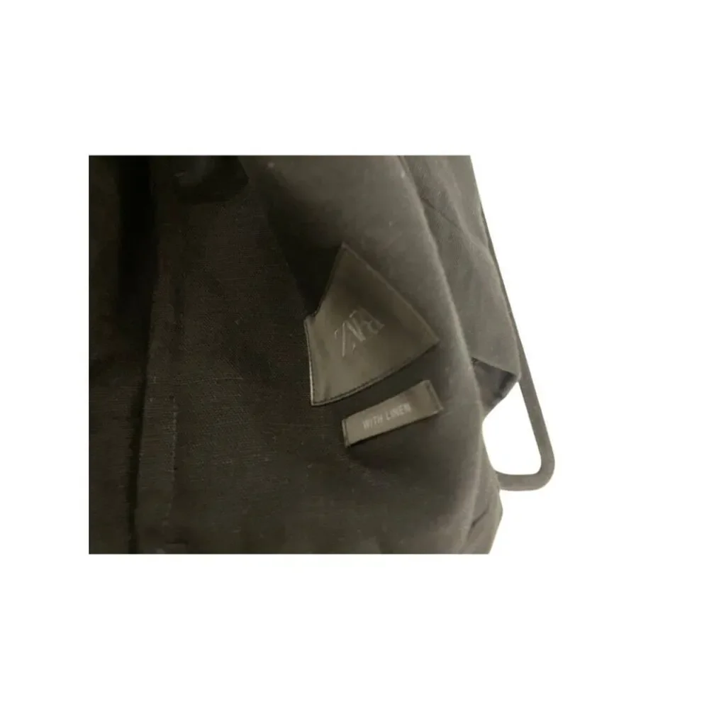 Zara Mens Suit Blazer M Black Relaxed Fit Collarless Jacket linen 5765/237 NWT